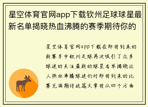 星空体育官网app下载钦州足球球星最新名单揭晓热血沸腾的赛季期待你的关注 - 副本