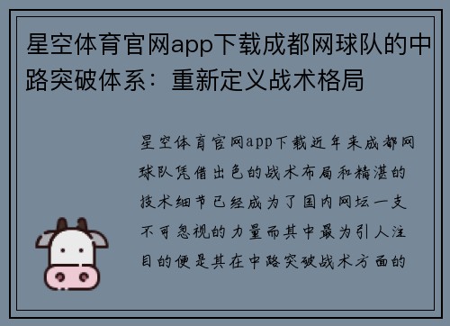 星空体育官网app下载成都网球队的中路突破体系：重新定义战术格局