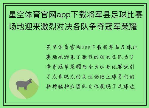 星空体育官网app下载将军县足球比赛场地迎来激烈对决各队争夺冠军荣耀